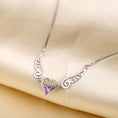 Load image into Gallery viewer, Pure Silver 925 Angel Wings Necklace with Romantic Purple Crystal Heart for Women
