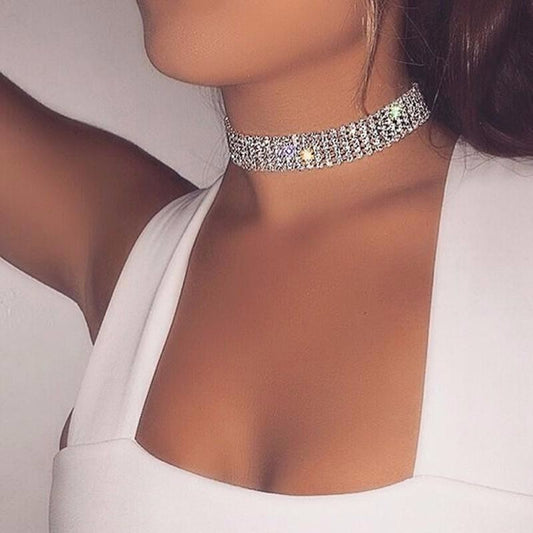 Crystal Rhinestone Choker Necklace - Elegant Wedding Jewelry