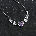 Load image into Gallery viewer, Pure Silver 925 Angel Wings Necklace with Romantic Purple Crystal Heart for Women
