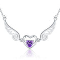 Load image into Gallery viewer, Pure Silver 925 Angel Wings Necklace with Romantic Purple Crystal Heart for Women
