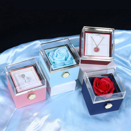 Rotating Soap Flower Rose Gift Box - Creative Jewelry Packaging for Valentine's Day