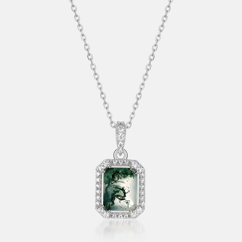 S925 Silver Pendant with Green Moss Stone