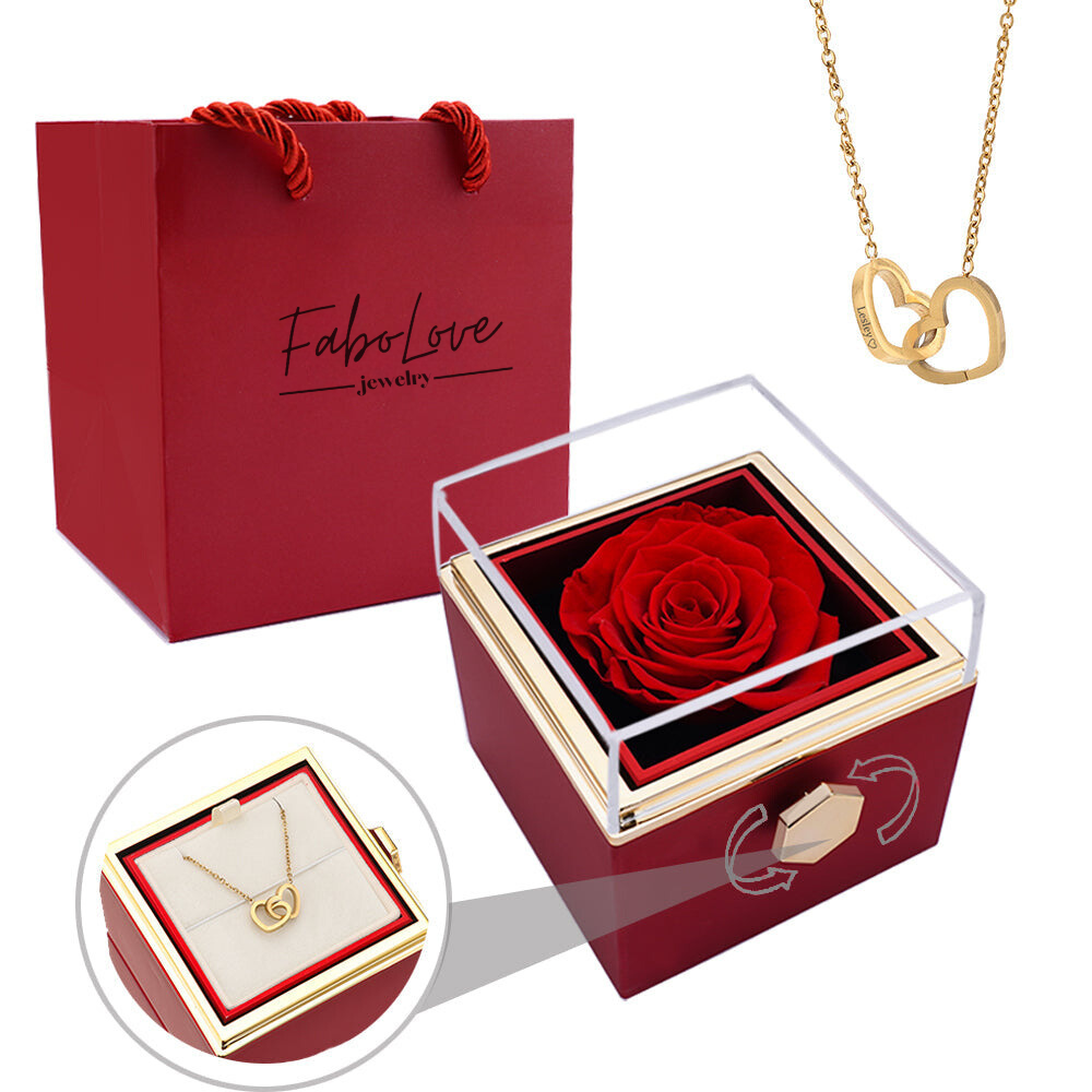 Eternal Rose Box with Engraved Necklace and Real Rose